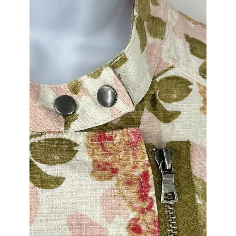 Lane Bryant Plus Size 20 Floral Moto Jacket Full Zip Pockets Ivory‎ Green